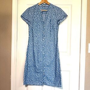 Boden Light Blue Short Sleeve Midi Dress Polka Dots Button Front Sz 4 Cotton